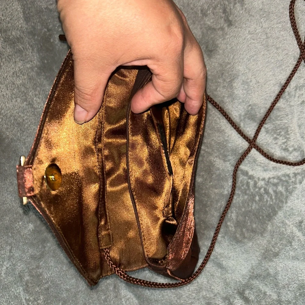 Gunne Sax Brown Clutch Wristlet with Metallic Clasp